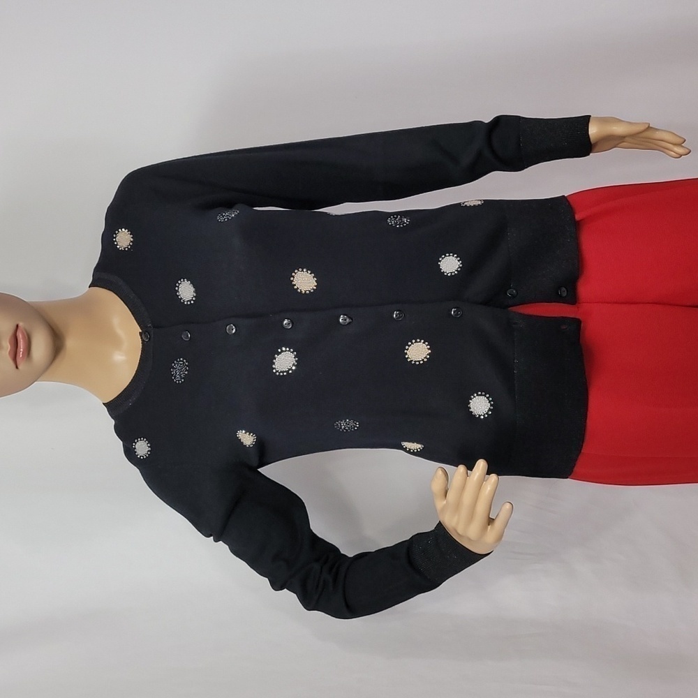 Charter Club Women's Deep Black Long Sleeve Holiday Cardigan Sweater